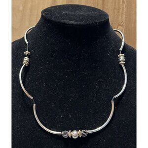 Lizzy James Silver Tone  Tubes on Black Leather Cord  Necklace USA